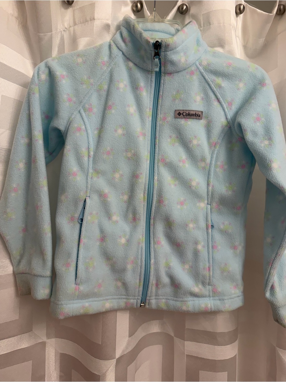 Columbia girls fleece zip front jacket light blue size 7/8
